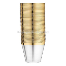 2018 año Amazon venta caliente 9 oz oro bordeado vasos de plástico transparente vasos de plástico de lujo vasos de boda desechables